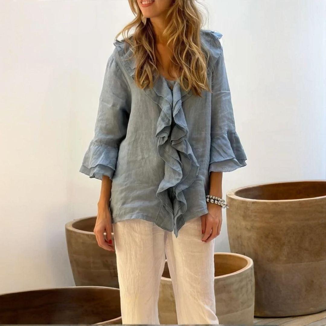 Blusa Bella em Linho de Algodão / Elegância Clássica com um Toque de Sofisticação!