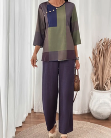 Conjunto em Viscolinho Mel- Fluído e Moderno