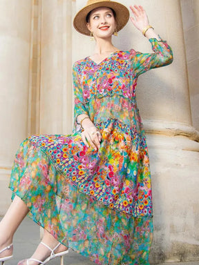 Vestido Feminino Midi Estampado Floral Primavera- Fresquinho e Elegante + Frete Grátis