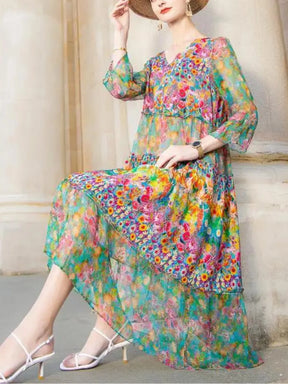 Vestido Feminino Midi Estampado Floral Primavera- Fresquinho e Elegante + Frete Grátis