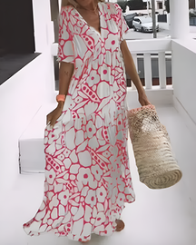 Vestido Longo Estampado Sofia | Decote em V- Peça chave nessa Primavera + Frete Grátis