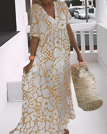 Vestido Longo Estampado Sofia | Decote em V- Peça chave nessa Primavera + Frete Grátis