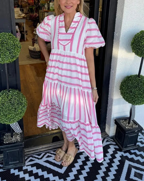 Vestido Listras Luana - Manga Curta - Leve e Soltinho- Ideal para diversas ocasiões