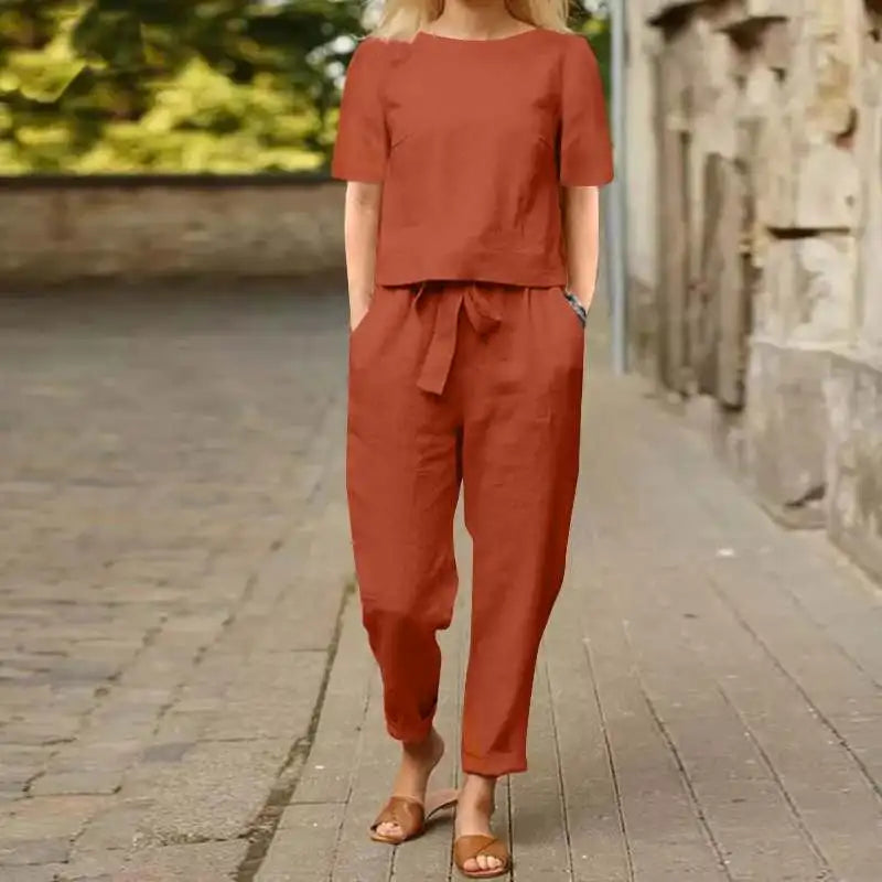 Conjunto Feminino Marina em Linho de Algodão / Leveza e Sofisticação para Qualquer Momento! +Frete Grátis