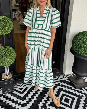 Vestido Listras Luana - Manga Curta - Leve e Soltinho- Ideal para diversas ocasiões