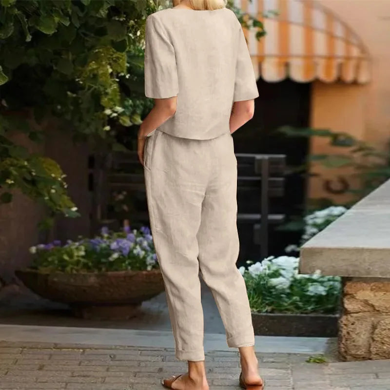 Conjunto Feminino Marina em Linho de Algodão / Leveza e Sofisticação para Qualquer Momento! +Frete Grátis